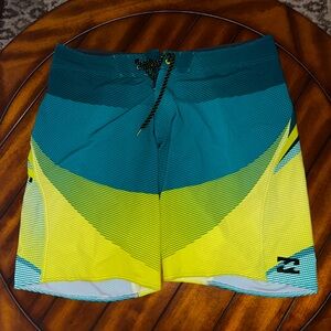 Billabong Men's Blue and Yellow Swim Shorts